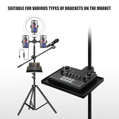 Microphones Sound Card Stand Tray for Music Interfaces Accessories with Strong Clamp Fit for 13-47mm Tube ABS Build