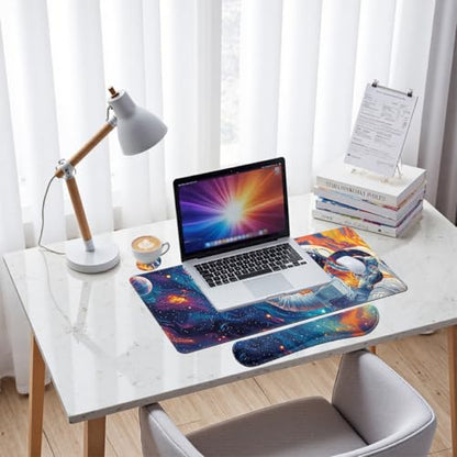 Cosmic Astronaut Desk Mat Set Colorful Galaxy Art Large Mouse Pad with Wrist Rest 4in1 Desk Mat for Desktop Ergonomic Keyboard Wrist Support Anti-Slip Computer Ergonomic Mouse Pad Home Office Gaming - color: Cosmic Astronaut