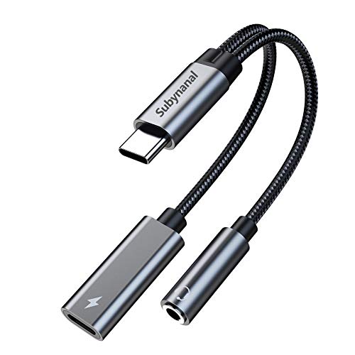Subynanal USB c to 3.5mm Headphone and Charger Adapter,2 in-1 USB C PD 3.0 Charging Port to Aux Audio Jack and Fast Charging Dongle Cable Cord for iPhone 17 Iphone16, iPhone 15, Galaxy (Gray) - color: Gray