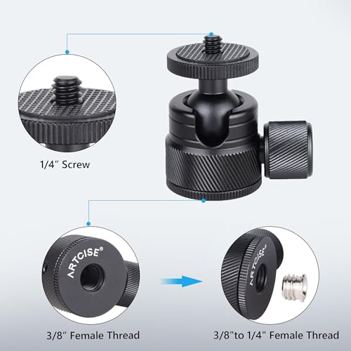 ARTCISE Mini CNC Machining Tripod Ball Head - Portable Aluminum Alloy 360 Rotating Head for Phone & Light Camera, Max Load 6.6lbs/3kg