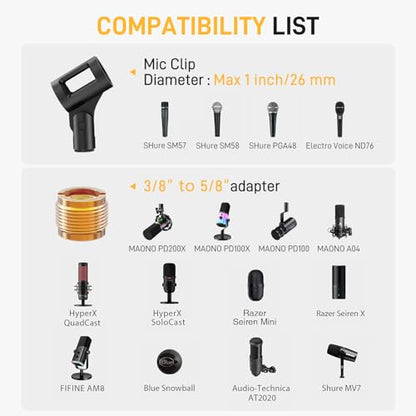 MAONO Boom Arm Microphone Stand with XLR Cable: Adjustable Metal Suspension Mic Boom Arm Kit for Podcast Gaming Streaming Recording,with Desk Clamp and 3/8"to5/8"Screw Adapter(BA20+XLR-180)
