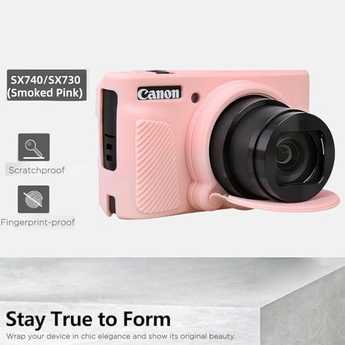 Camera Case for Canon PowerShot SX740/ SX730 Digital Camera,SX740 HS Case, Soft Silicone Protective Case Removable Lens Cover,Comes with 2 Screen Protectors and 1 Wrist Strap. (Smoked Pink) - color: Smoked Pink