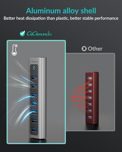 GiGimundo USB 3.0 Hub, 7-Port USB Extender Hub with 3.3FT Long Cable, USB Splitter, Aluminum High-Speed 5Gbps USB Hub for PC, Laptop, Desktop, Computer, PS5, XPS(Gray,1M) - size: 7 Ports-3.3FT