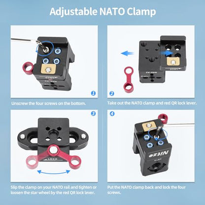 Nitze Quick Release NATO Clamp, with 3 Cold Shoes and 1/4", 3/8" Locating Holes for ARRI, Compatible with Monitor Mount, LED Light, Microphone, and DJI Gimbals - N45-A2