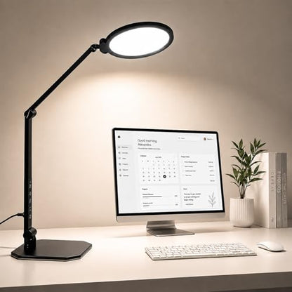 NS LED Desk Lamp for Home Office, LED Desk Light for Video Calls, Adjustable 3000K-6500K Office Lamp with Remote Control, Timer, Memory, CRI95+, Dimmable Desktop Lamp