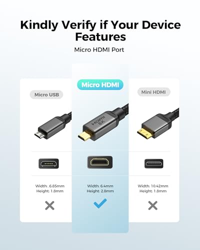 Silkland 8K 4K Micro HDMI to HDMI Cable 10ft, Micro HDMI 2.1 Adapter [8K@60Hz, 4K@240Hz 144Hz 120Hz] 6K 5K, 48Gbps, HDR, Compatible for Samsung G8,G9, Camera, Raspberry Pi 5 4, GoPro Hero, Cam Link - size: 10 Feet