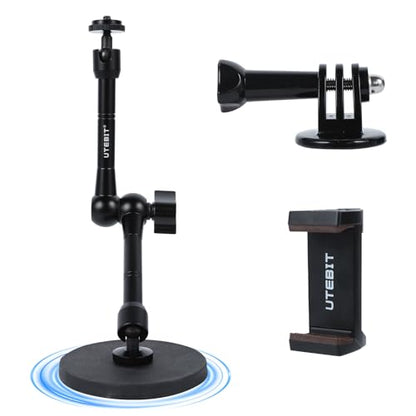UTEBIT Magnetic Camera Mount, Action Camera Mount Adapter with Phone Holder | 88mm Strong Magnetic Base with 11 inch Magic Arm, Compatible with GoPro Hero 13/12, Insta 360, DJI OSMO Action 4/3, AKASO