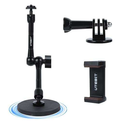 UTEBIT Magnetic Camera Mount, Action Camera Mount Adapter with Phone Holder | 88mm Strong Magnetic Base with 11 inch Magic Arm, Compatible with GoPro Hero 13/12, Insta 360, DJI OSMO Action 4/3, AKASO