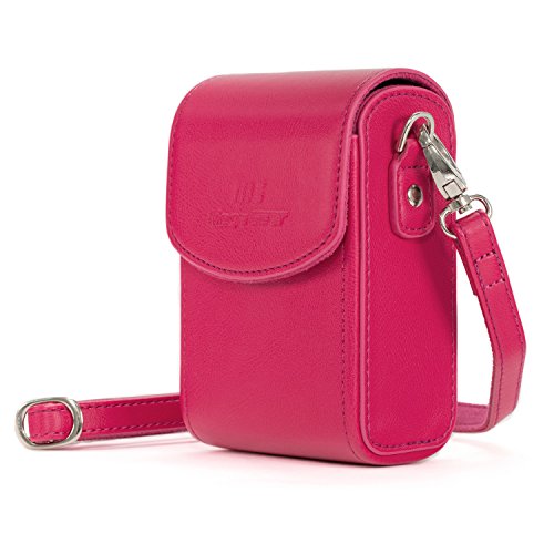 MegaGear Leather Camera Case with Strap compatible with Canon PowerShot G7 X Mark III, G7 X Mark II, G7 X - MG1255, Hot Pink - color: Hot Pink