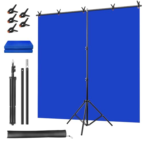 Blue Screen Backdrop Kit, Portable Bluescreen Background with T-Shaped Stand, 5 Clamps & Carrying Bag for Photography, Streaming, Zoom, Gaming, (Blue, 6.5 Feet X 5.0 Feet) - color: 78×59IN Blue