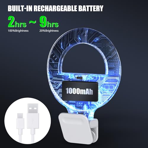 Diyife Selfie Ring Light, [360° Rotation] Rechargeable 1000mAh Selfie Light for Phone, 60 LED 10 Level Brightness Portable Phone Clip on Light for Laptop, Makeup, Vlog, TikTok, Video Recording