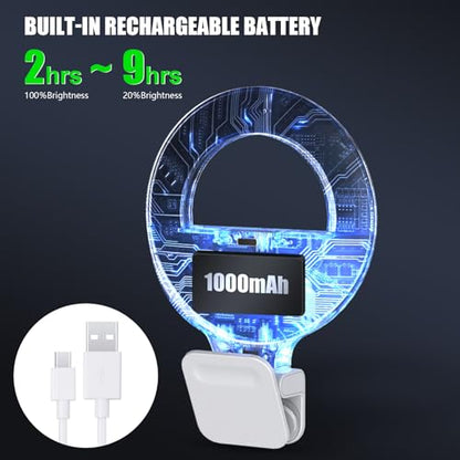 Diyife Selfie Ring Light, [360° Rotation] Rechargeable 1000mAh Selfie Light for Phone, 60 LED 10 Level Brightness Portable Phone Clip on Light for Laptop, Makeup, Vlog, TikTok, Video Recording