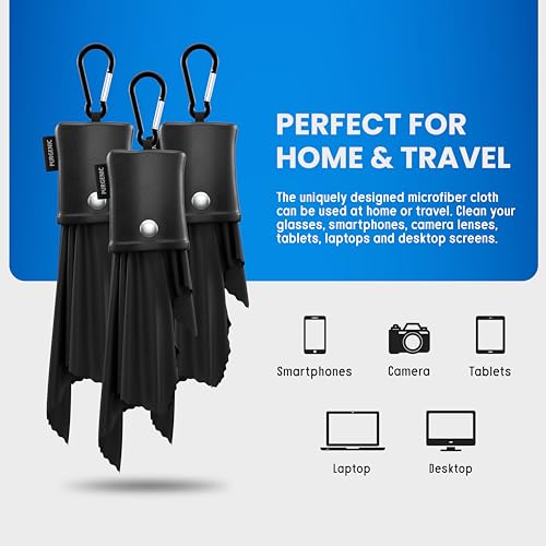 Microfiber Cloth & Glasses Wipes (3 Pack) Lens & Glasses Cleaning Cloth - Eyeglass Cleaner - Camera Lenses & Gadget Delicate Screens - Black - color: Black, size: 3 Pack
