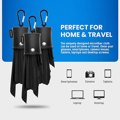Microfiber Cloth & Glasses Wipes (3 Pack) Lens & Glasses Cleaning Cloth - Eyeglass Cleaner - Camera Lenses & Gadget Delicate Screens - Black - color: Black, size: 3 Pack