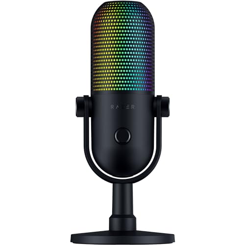 Razer Seiren V3 Chroma RGB USB Microphone: Stream & Game Reactive Lighting - Tap-to-Mute Sensor - Condenser Mic - Digital Gain Limiter & Shock Absorber - PC, Discord, OBS Studio, XSplit - Black - color: Black