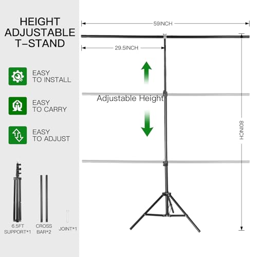 Green Screen Backdrop with Stand Kit, BEIYANG 6.5 X 5 Ft Portable Backdrop Stand Kit with Carrying Bag and 5 Clamps for Streaming, Video conferences and interviews