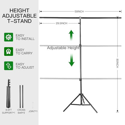 Green Screen Backdrop with Stand Kit, BEIYANG 6.5 X 5 Ft Portable Backdrop Stand Kit with Carrying Bag and 5 Clamps for Streaming, Video conferences and interviews
