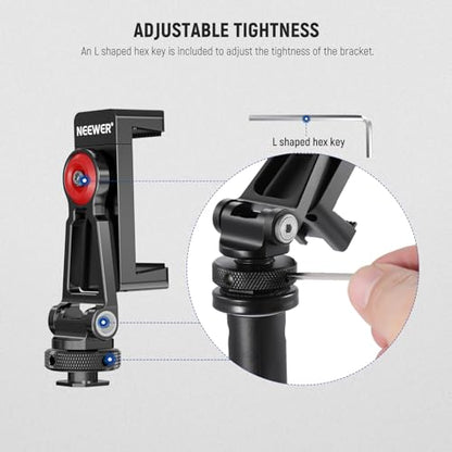 NEEWER Metal Phone Tripod Mount Adapter with Cold Shoe Base, 360° Phone Holder with 2 Cold Shoe Mount for Video Light and Mic for Vlogging, Universal Compatible with iPhone Samsung Huawei, PA001 - style: PA001
