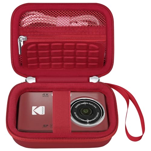 Elonbo Camera Carrying Case for KODAK PIXPRO FZ55 / FZ53 / FZ45 / FZ43 16MP Digital Camera, Vlogging Camera Storage Holder Travel Bag, Mesh Bag Fits Batteries, Cable, Memory Card, Red - color: Red
