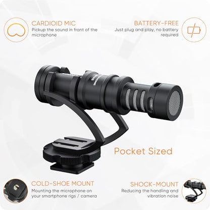 Camera Microphone,Comica CVM-VM10II Professional Video Microphone with Shock Mount, Deadcat,Compact Shotgun Mic Compatible with iPhone,DSLR Camera,Android Smartphones- Perfect for TikTok YouTube Vlog - color: Black