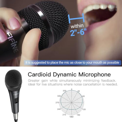 FIFINE Karaoke Microphone, Dynamic Vocal Microphone for Speaker, 6.35MM Wired Handheld Mic with On and Off Switch and 14.8ft Detachable Cable-K6