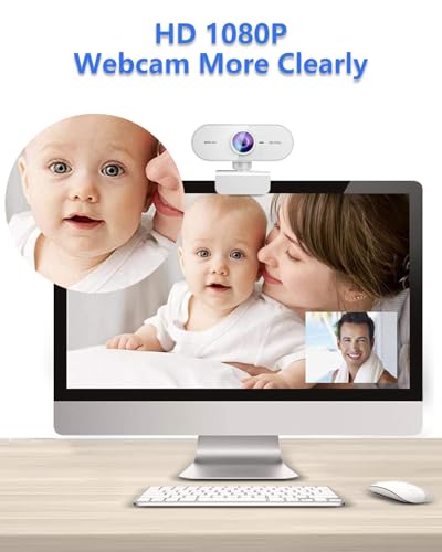 Webcam 1080P HD,Web cam with Microphone, Noise Cancellation, Wide-Angle Lens, Auto Light Correction, Plug & Play USB Webcam for Laptop, Desktop, PC, Mac, Zoom, Skype, Streaming,White