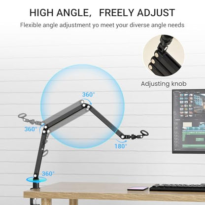 Adjustable Mic Arm, 30 Inch Rotatable Desktop Stand With Cable Management And 3/8 "5/8" Thread, Suitable For Lightweight Microphones Weighing Up To 3 Pounds, Suitable For Streaming, Podcasting, Gaming