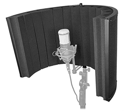 Rockville ROCKSHIELD 4 Large Studio Mic Isolation Shield, Vocal Recording | 2" Acoustic Foam, Steel Frame, Foldable, Stand and Desktop Mount, 5/8" Adapter, Podcast, Voice Over, 2-Panel Booth