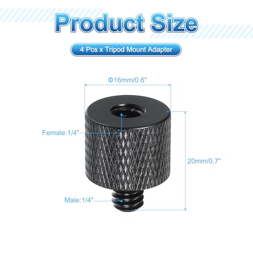 PATIKIL Tripod Screw Adapter 1/4" Male to 1/4" Female, 4 Pcs Tripod Nut Connectors Camera Mount Screw Camera Double Head Converter for Microphone Holder Magic Arms Accessories, 20 mm - size: 1/4" Male to 1/4" Female,20 mm
