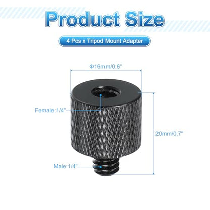 PATIKIL Tripod Screw Adapter 1/4" Male to 1/4" Female, 4 Pcs Tripod Nut Connectors Camera Mount Screw Camera Double Head Converter for Microphone Holder Magic Arms Accessories, 20 mm - size: 1/4" Male to 1/4" Female,20 mm