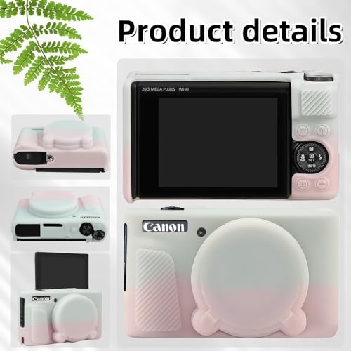 Camera Case for Canon PowerShot SX740/ SX730 Digital Camera,SX740 HS Case, Soft Silicone Protective Case Removable Lens Cover,Comes with 2 Screen Protectors and 1 Wrist Strap. (Pink Green) - color: Pink Green
