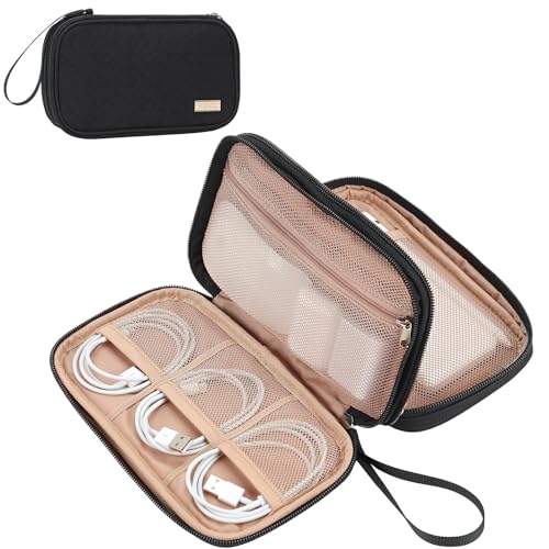 NISHEL Travel Cord Organizer Case, Double Layers Tech Electronic Bag, Essentials for Charger, Cable, Phone, Flash drive, Medium, Black - color: Black, size: Medium