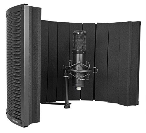 Rockville ROCKSHIELD 4 Large Studio Mic Isolation Shield, Vocal Recording | 2" Acoustic Foam, Steel Frame, Foldable, Stand and Desktop Mount, 5/8" Adapter, Podcast, Voice Over, 2-Panel Booth