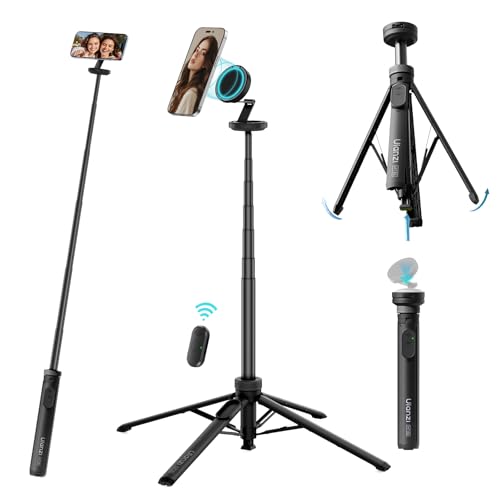 ULANZI MT85 Magnetic Phone Tripod for iPhone – 60" Extendable & Automatic Selfie Stick with Remote, Portable iPhone Tripod Stand for Video Recording, Live Stream, Vlog, Black - color: Black