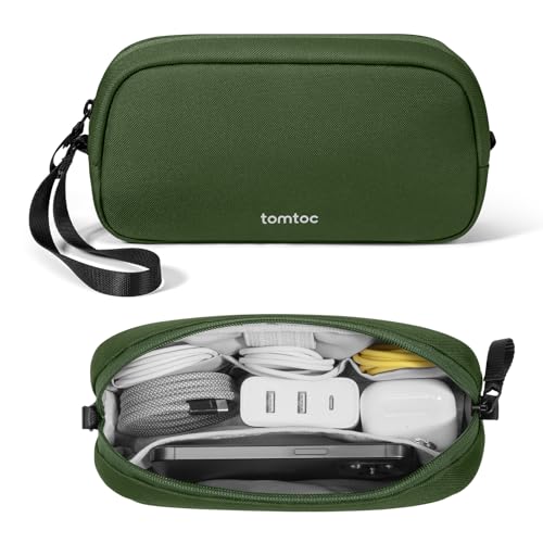 tomtoc Electronics Organizer Travel Case, Water Resistant Travel Bag Cable Organizer for Essentials, Tech Pouch Accessories Carry Storage for Cord, Phone, Cables, Airpods, USB Flash Drive, Daily Items - color: Green, size: Small
