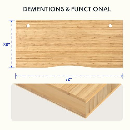 FLEXISPOT Whole Piece 72"x30" Desk Board for Electric Standing Desk Curved Natural Bamboo - color: Curved Natural Bamboo, size: 72x30"