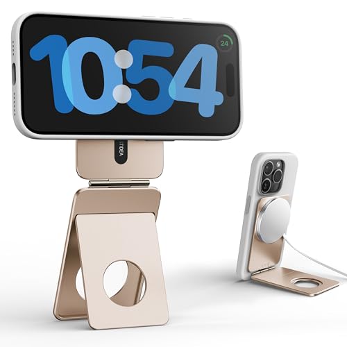 IST IDEA for Magsafe Tripod, Tripod for iPhone Lightweight Aluminum Alloy & Angle Adjustment & Strong Magnets iPhone Tripod Stand Compatible with 17/16/15/14/13/12 (Included Metal Ring) - color: Desert Gold