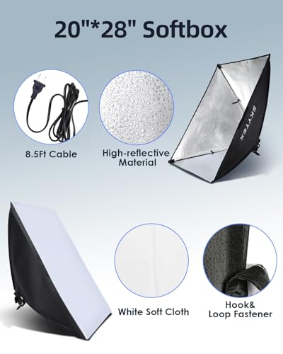 Skytex Softbox Lighting Kit 2Pack 20x28in Soft Box | 85W 2700-6400K E27 LED Bulb Continuous Photography Lighting, Photo Studio Lights Equipment for Camera Shooting, Video Recording