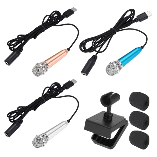 MECCANIXITY 3 Pcs Mini Microphone, Mini Mic Tiny Microphone Phone Type C Mic Small Microphone with Bracket, Sponge Cover for Record Phone Voice, Gold/Silver/Blue - color: Gold/Silver/Blue