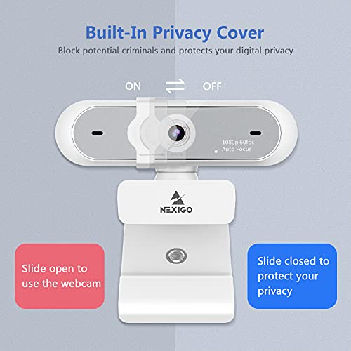 NexiGo N660P 1080P 60FPS Webcam with Software Control, Dual Microphone & Cover, Autofocus, HD USB Computer Web Camera, for OBS/Zoom/Skype/FaceTime/Teams/Twitch, White - style: 1080P 60FPS Webcam White