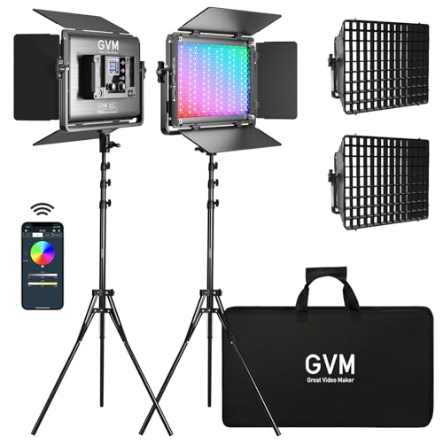 GVM 1300D RGB Video Light with Softbox, 65W LED Video Lighting Kit, 25000lux/0.5m, 360° Full Color Photography Lighting Kit, 2 Packs Led Panel Light for YouTube, Web Conference, Streaming - size: 1300D - 2 Pack