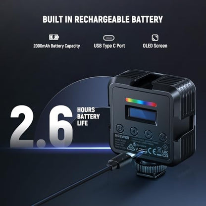 NEEWER Magnetic RGB Camera Video Light with Desk Tripod Stand & 3 Cold Shoes, Upgraded APP Control, CRI97+ 2500-8500K 2000mAh Rechargeable Photography Recording Small LED Panel Lighting, RGB62