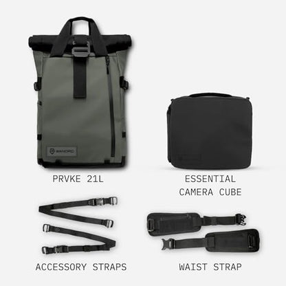 WANDRD PRVKE 21L Photography Bundle: Weather-Resistant Travel & Camera Backpack with Laptop Sleeve, Quick Side Access, Clamshell Opening – Ideal Photography & Travel Bag (Wastach Green) - color: Wasatch Green, size: PRVKE 21L, style: Photography Bundle