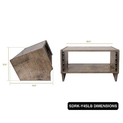 Sound Town DIY 4U Angled Desktop Turret Studio Rack with Solid Baltic Birch Plywood, Weathered Brown, Assembly Required (SDRK-Y4SLB) - size: 4U, Weathered Brown