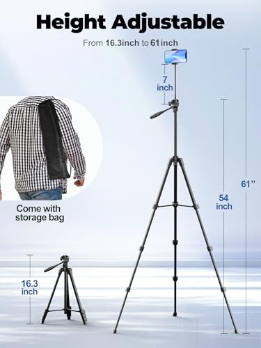 EMART 61’’ Phone Tripod Stand with Flexible Gooseneck, Portable Tripod for iPhone and Camera, Overhead Cellphone Holder with Remote for iPad Tablet Cooking Video Youtuber Vlogging Recording - size: 61in