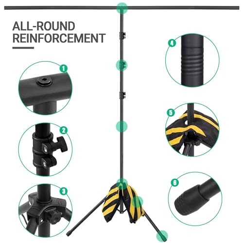T-Shape Portable Backdrop Stand – 8x5.2ft Adjustable Photo Background Stand Kit, Sturdy Small Back Drop Holder with 6 Spring Clamps, Sandbag, Carry Bag for Party, Photography and Video Studio