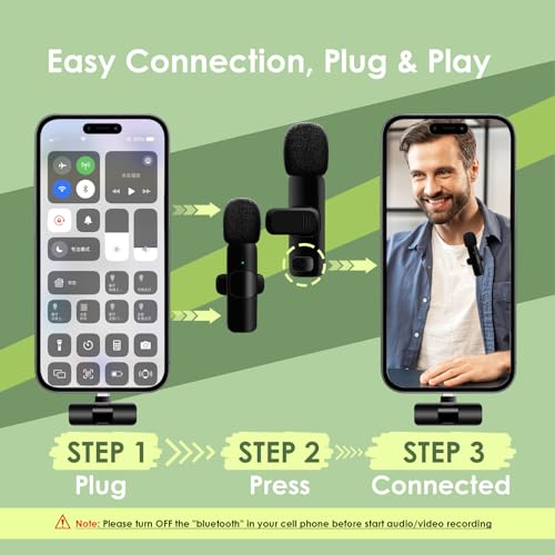 Hailanbao 2-in-1 Wireless Lavalier Microphone for iPhone/Android/Camera/USB-C – Noise Cancelling Lapel Mic, 7-Hour Mini Clip-On Battery, for Vlogging, YouTube, TikTok, Live Streaming & Video Recording