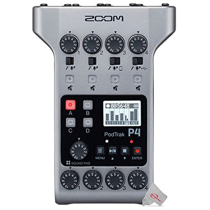 Zoom PodTrak P4 Portable Multitrack Podcast Recorder + Zoom ZDM-1 Podcast Mic Pack Accessory Bundle With Microphone, Headphones, Tripod, Windscreen & Cable + Accessory Kit