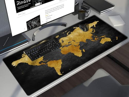 Rinaze Mouse Pad Desk Mat, Multifunctional Large Gaming Mousepad, Office Desk Pad with Washable Durable Design, Keyboard Pad in Black World Map - color: Dark Grey