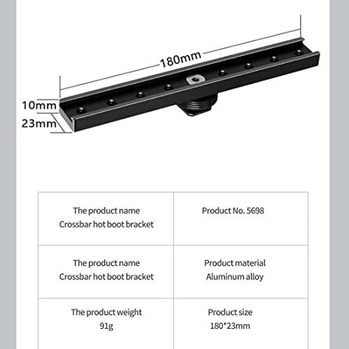 Dual Cold Shoe Extension Bar, Cold Shoe Splitter, 18cm Extension Rail Bracket Bar 1/4" Screw Cold Shoe Mount for Flash Speedlite Video Light Microphone